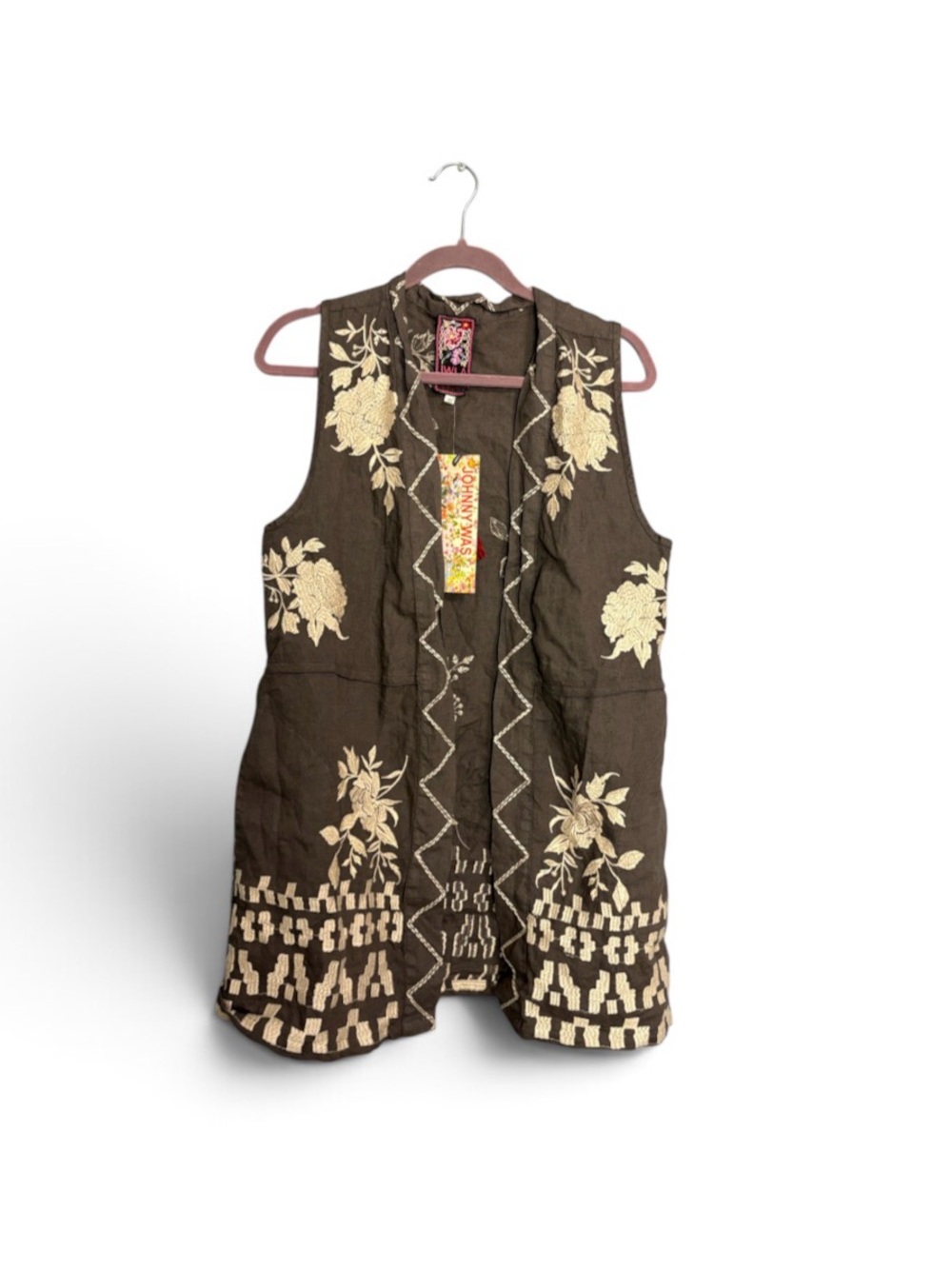 Johnny Was Gray Embroidered Jean Jacket with Pink Accent